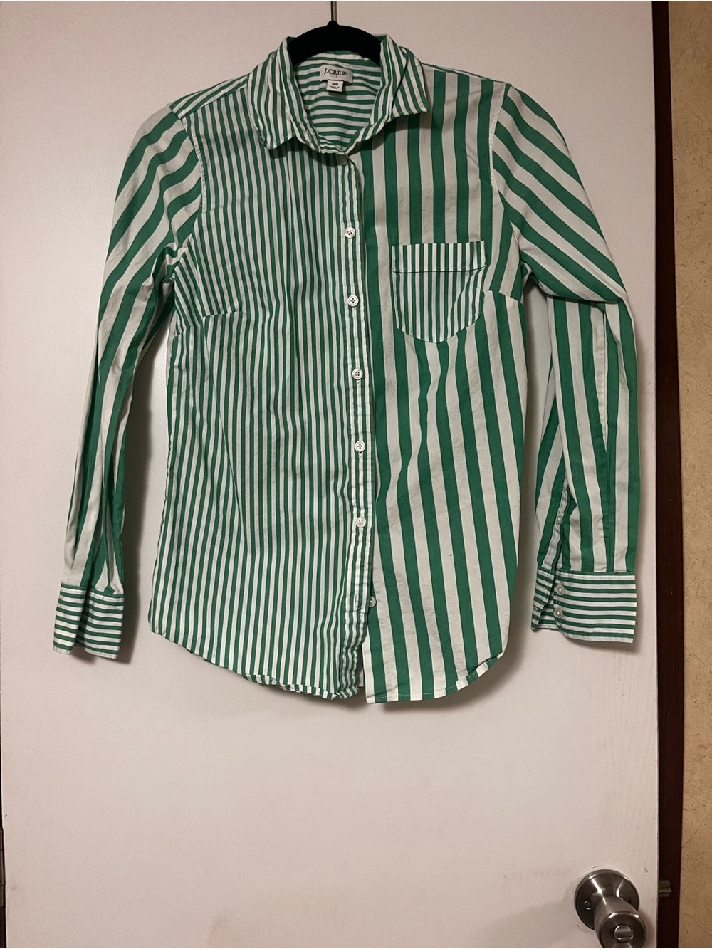 J. Crew Green and White Striped Button-Down Shirt